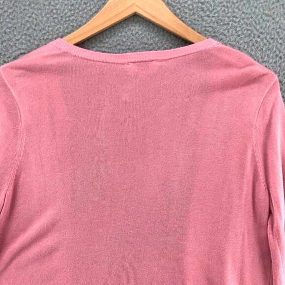 LOFT Sweater Womens Medium Pink Knit Cardigan Long Sleeve Lace Scalloped Stretch - Picture 4 of 9